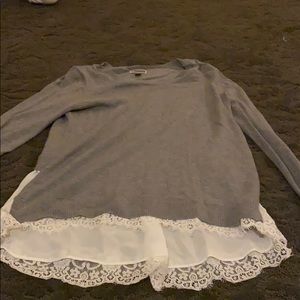 NWOT Grey Sweater with Beautiful Lace Detail